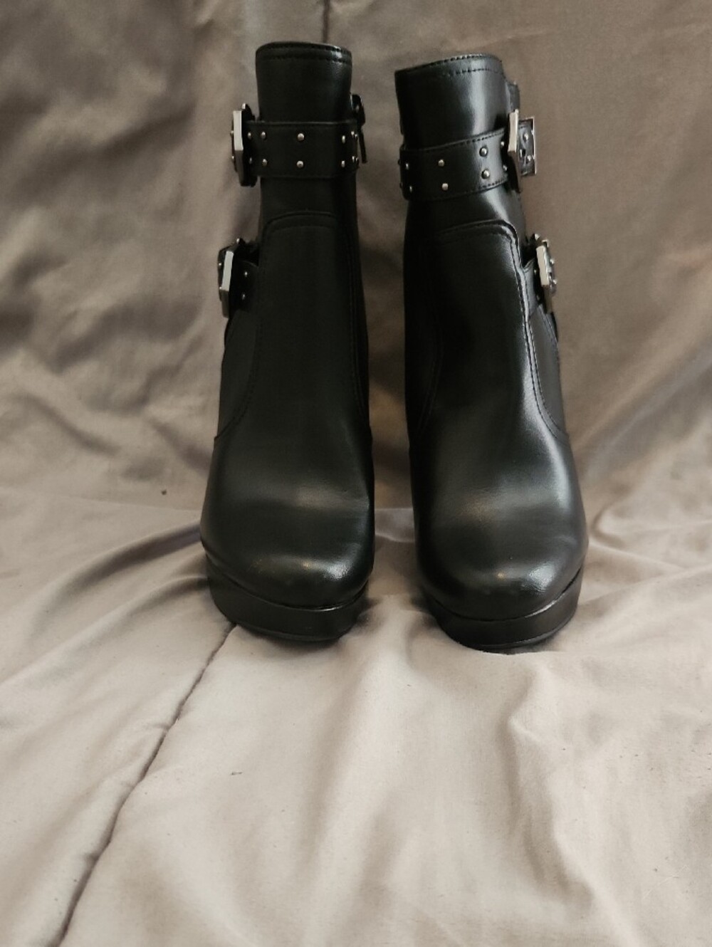 G by Guess Black Leather Buckle Ankle Boots - Picture 2 of 9